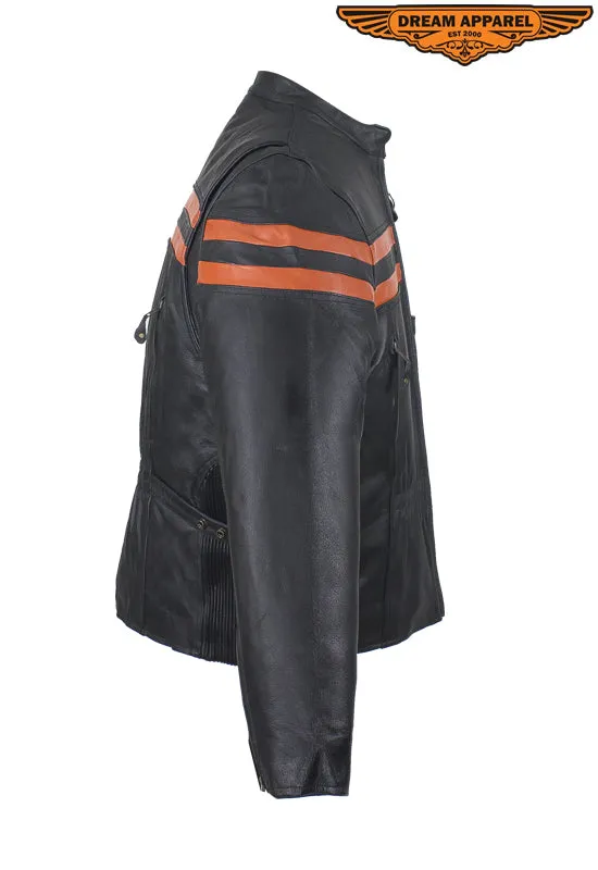 Leather Jacket For Women With Orange Stripes