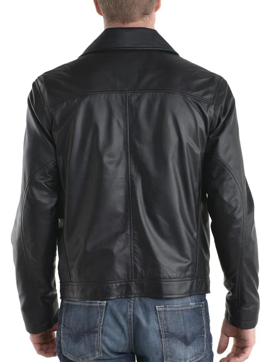 Leather Jackets Hub Mens Genuine Cowhide Leather Jacket (Black, Classic Jacket) - 1501170