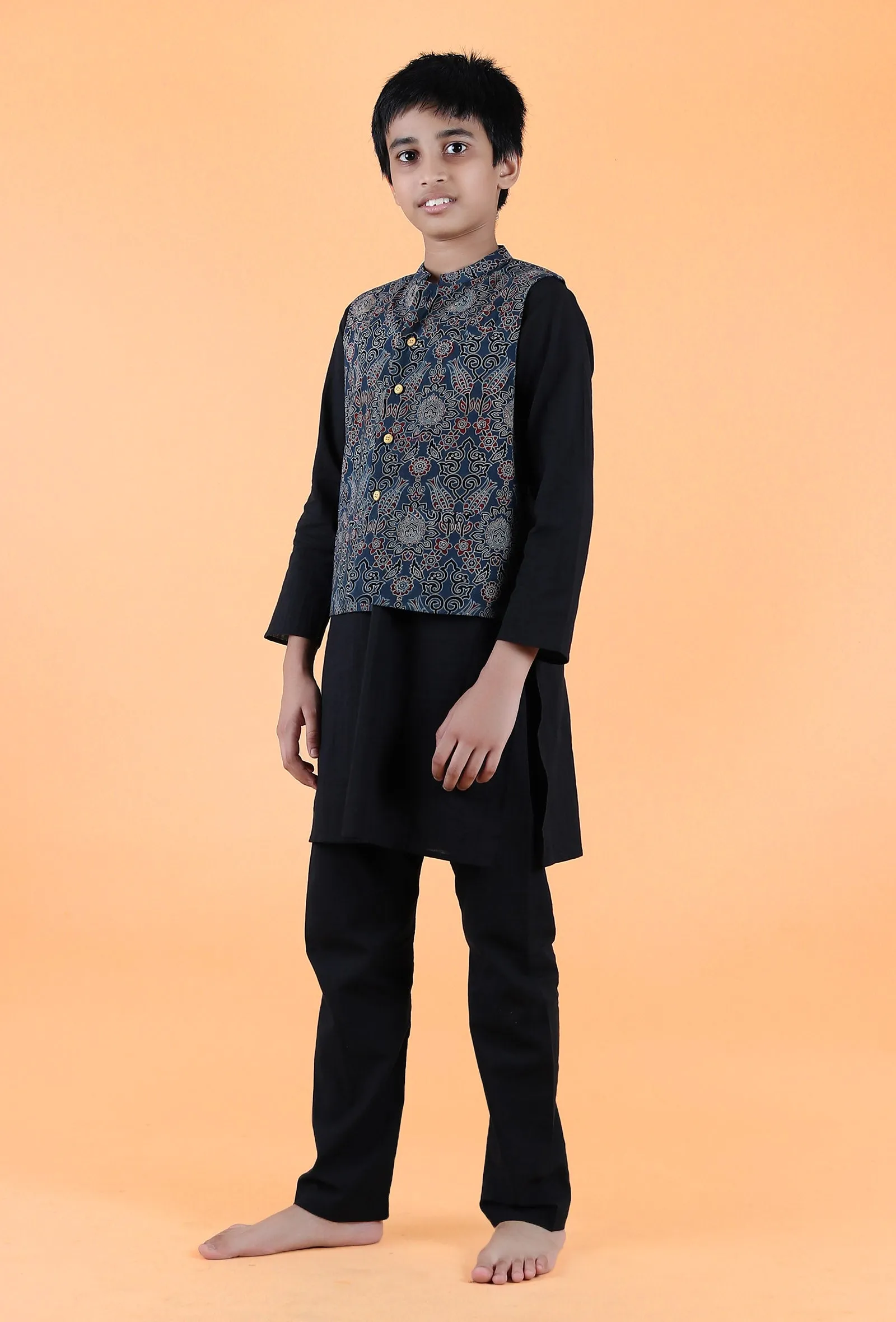 Leif Indigo Ajrakh Print Cotton Nehru Jacket