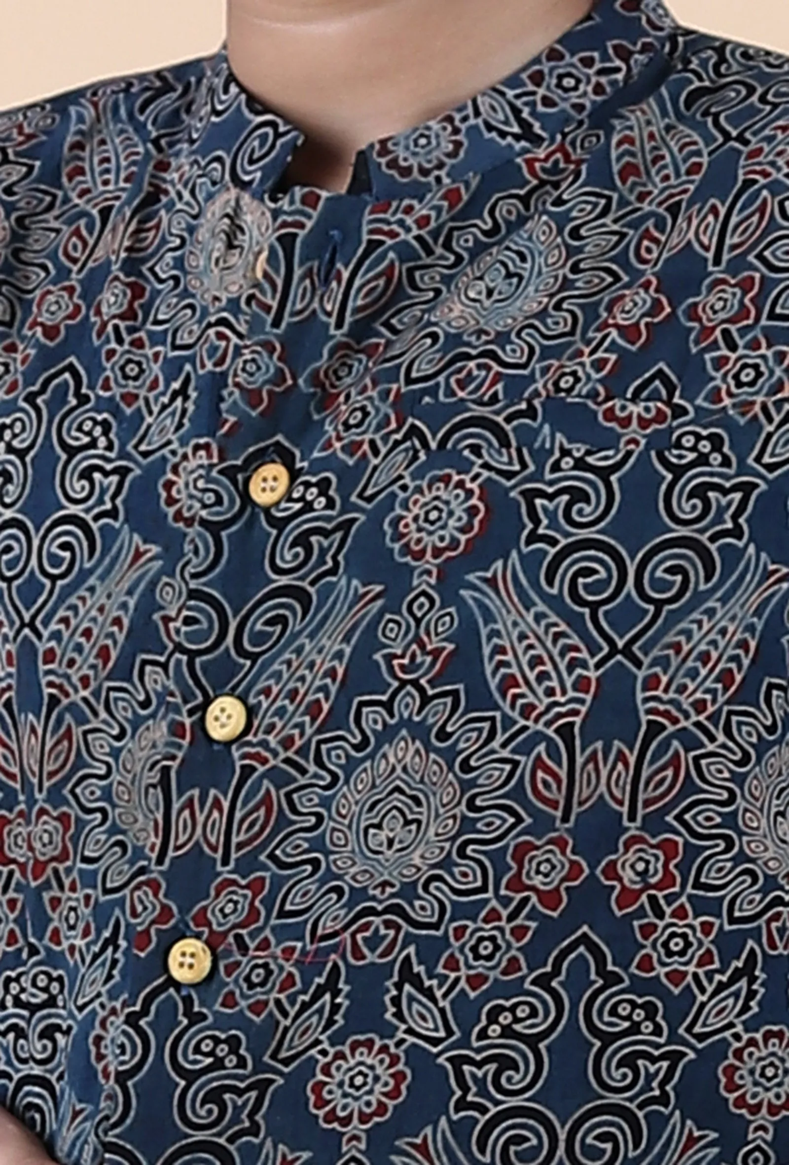 Leif Indigo Ajrakh Print Cotton Nehru Jacket