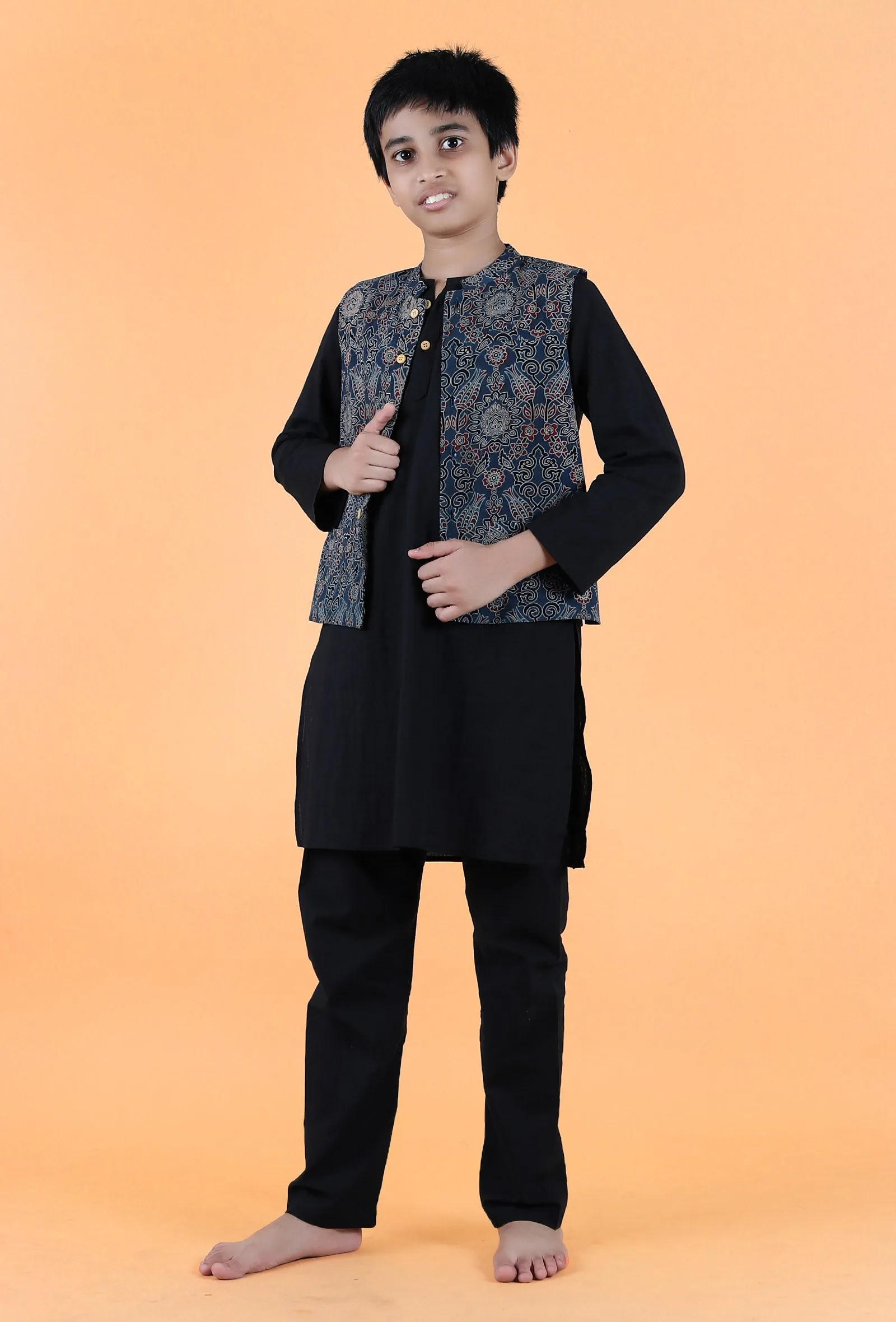 Leif Indigo Ajrakh Print Cotton Nehru Jacket