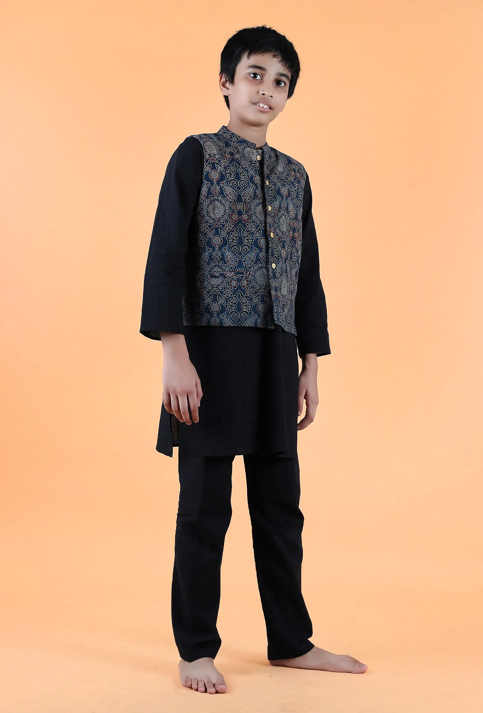 Leif Indigo Ajrakh Print Cotton Nehru Jacket