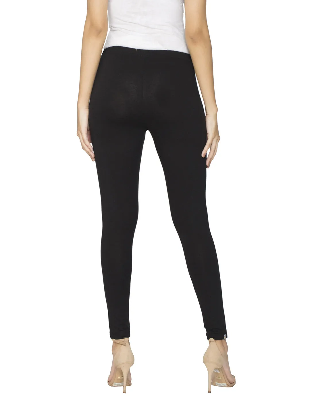 Libertina Black Solid Jersey Lycra Ankle Leggings for Women