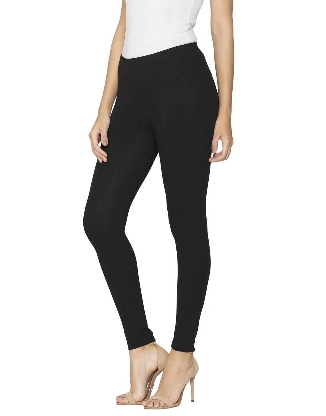 Libertina Black Solid Jersey Lycra Ankle Leggings for Women