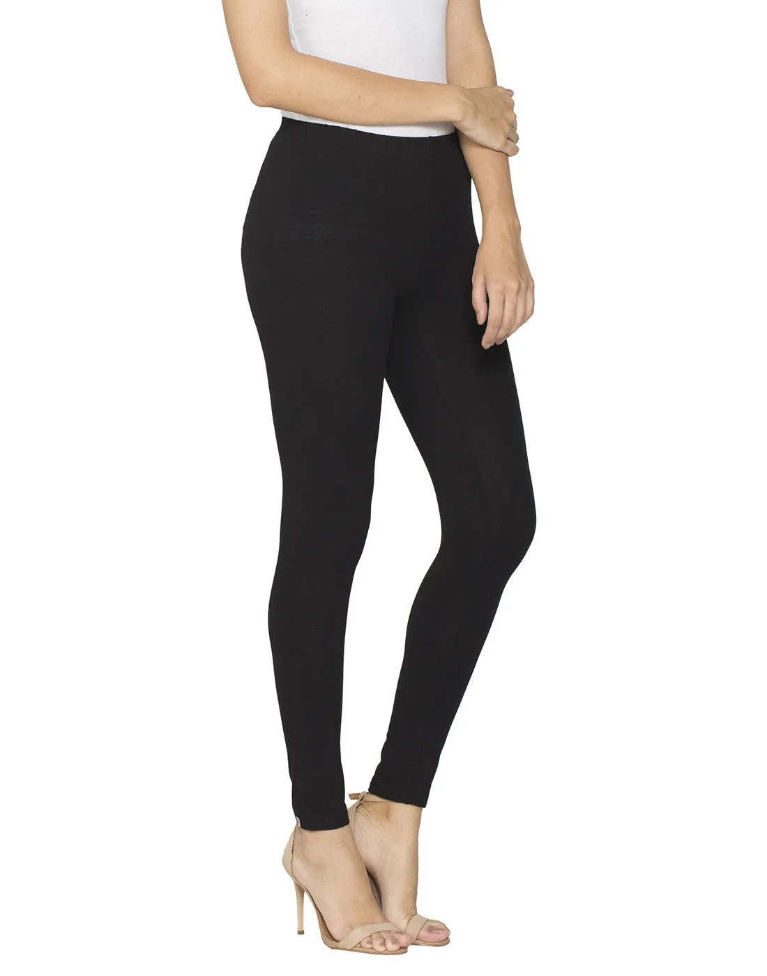 Libertina Black Solid Jersey Lycra Ankle Leggings for Women