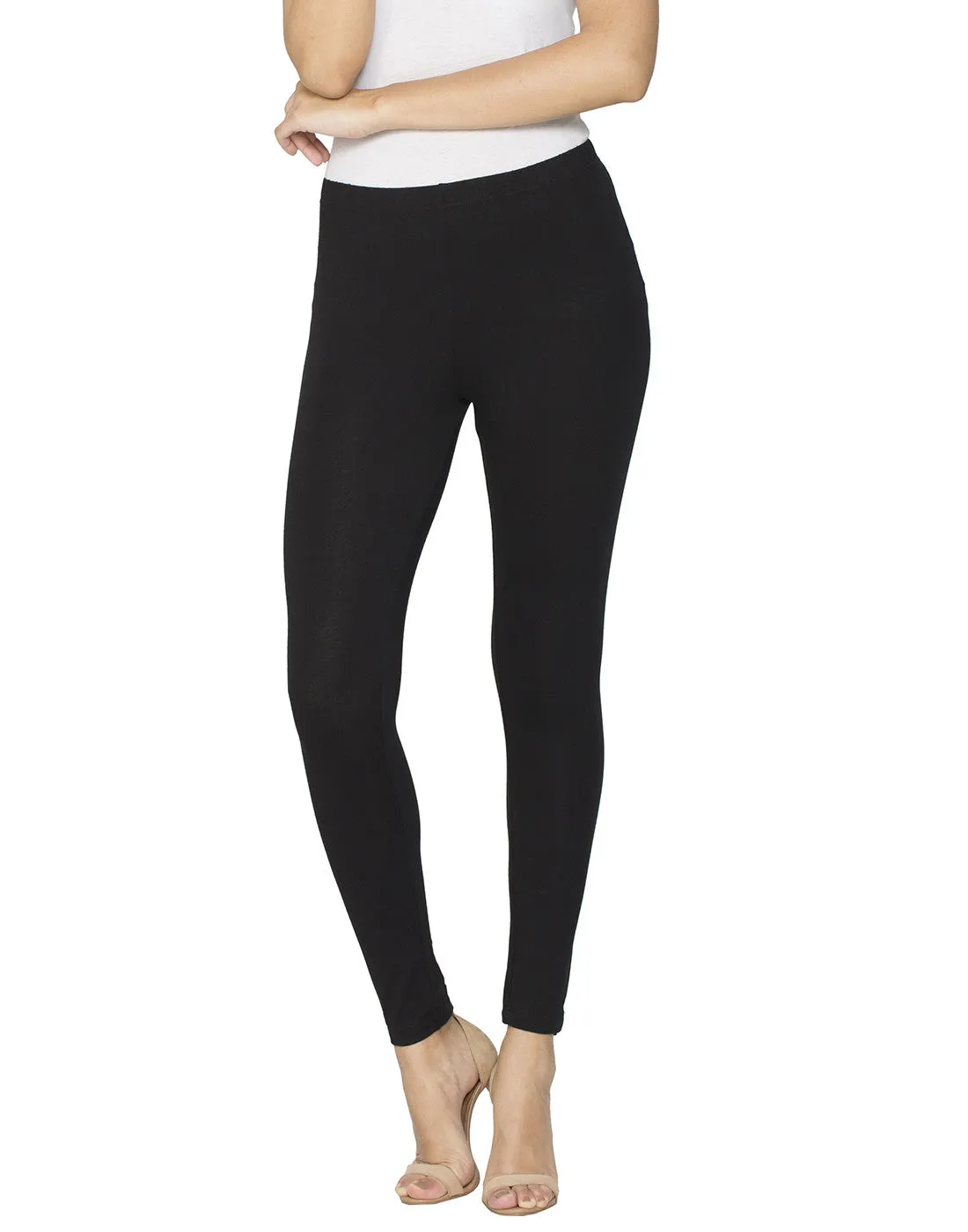 Libertina Black Solid Jersey Lycra Ankle Leggings for Women