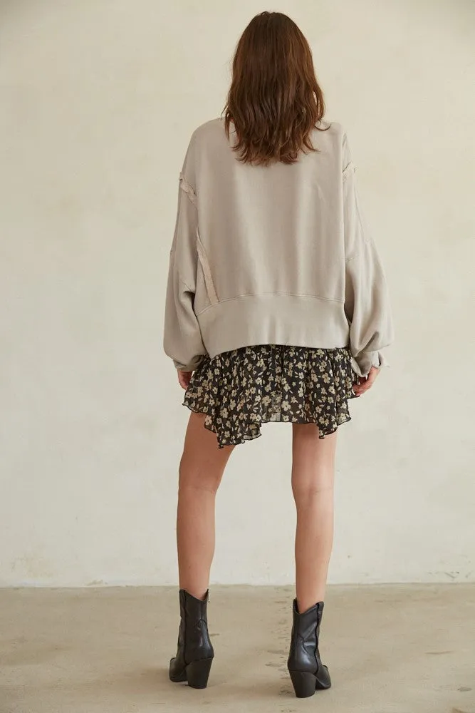 Light Taupe Cropped Sweatshirt with Cuffed Sleeve