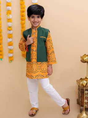 Marigold Mosaic Boys Floral Print Jacket And Kurta Pajama Set