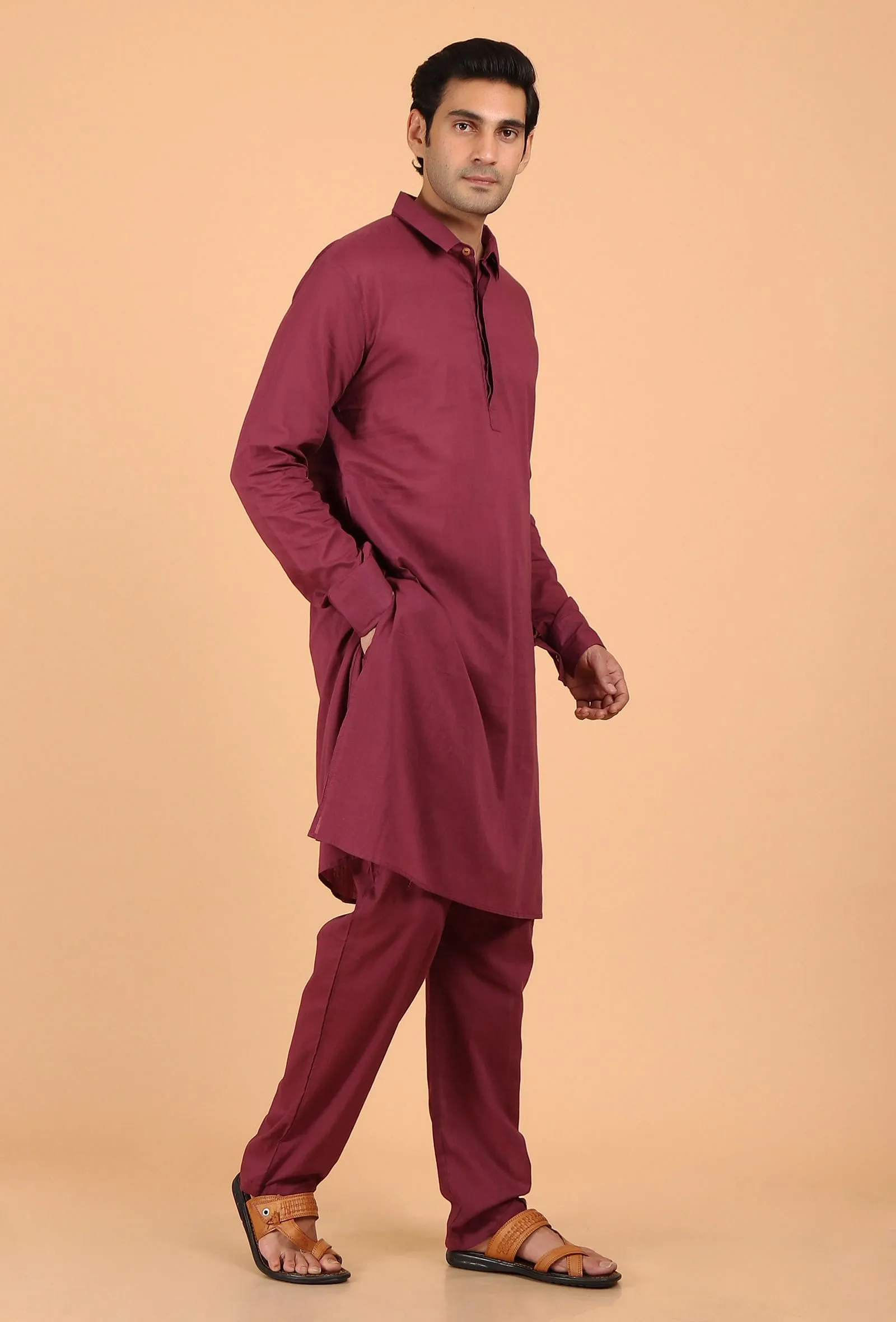 Maroon Cotton Mulmul Kurta & Pant