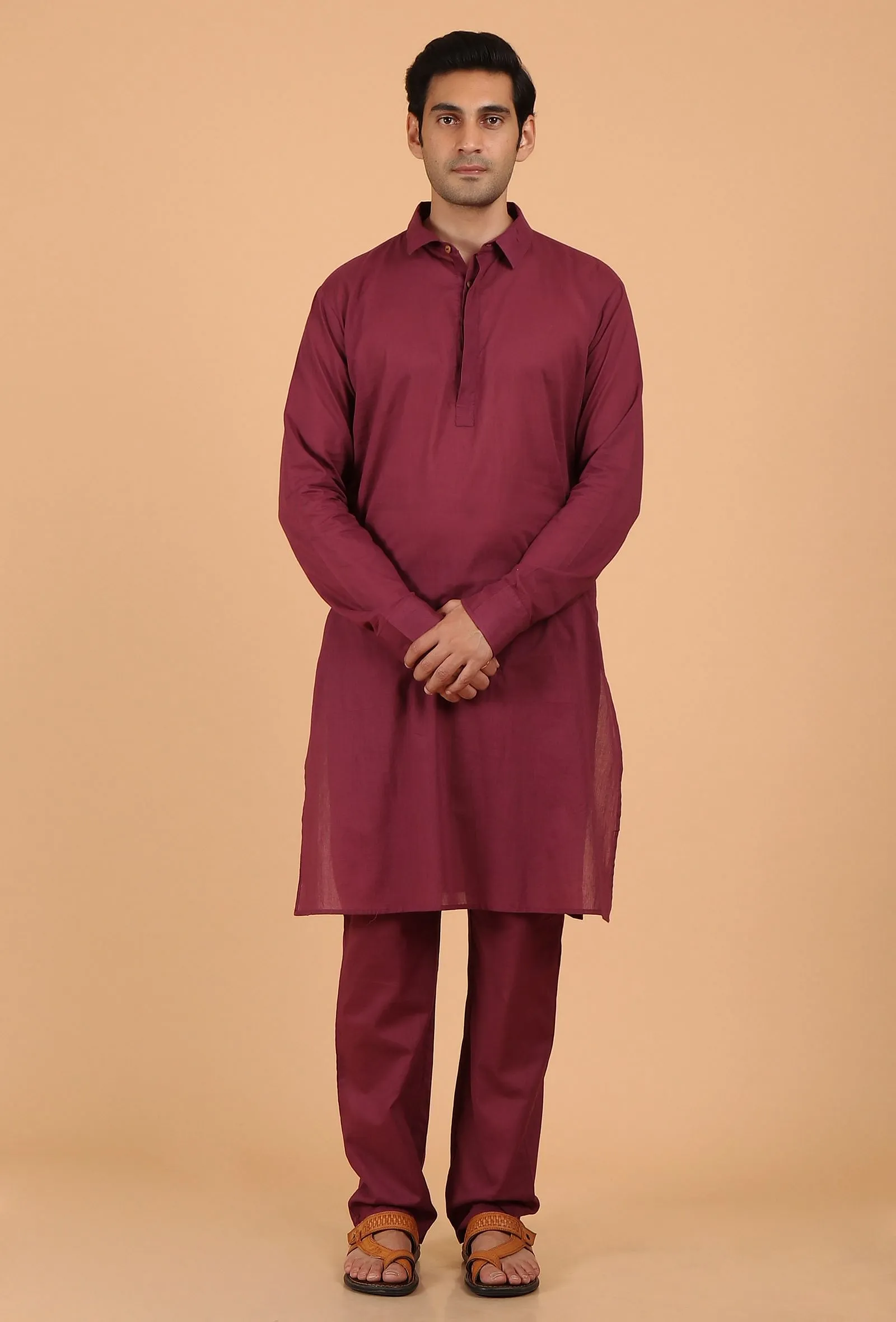 Maroon Cotton Mulmul Kurta & Pant