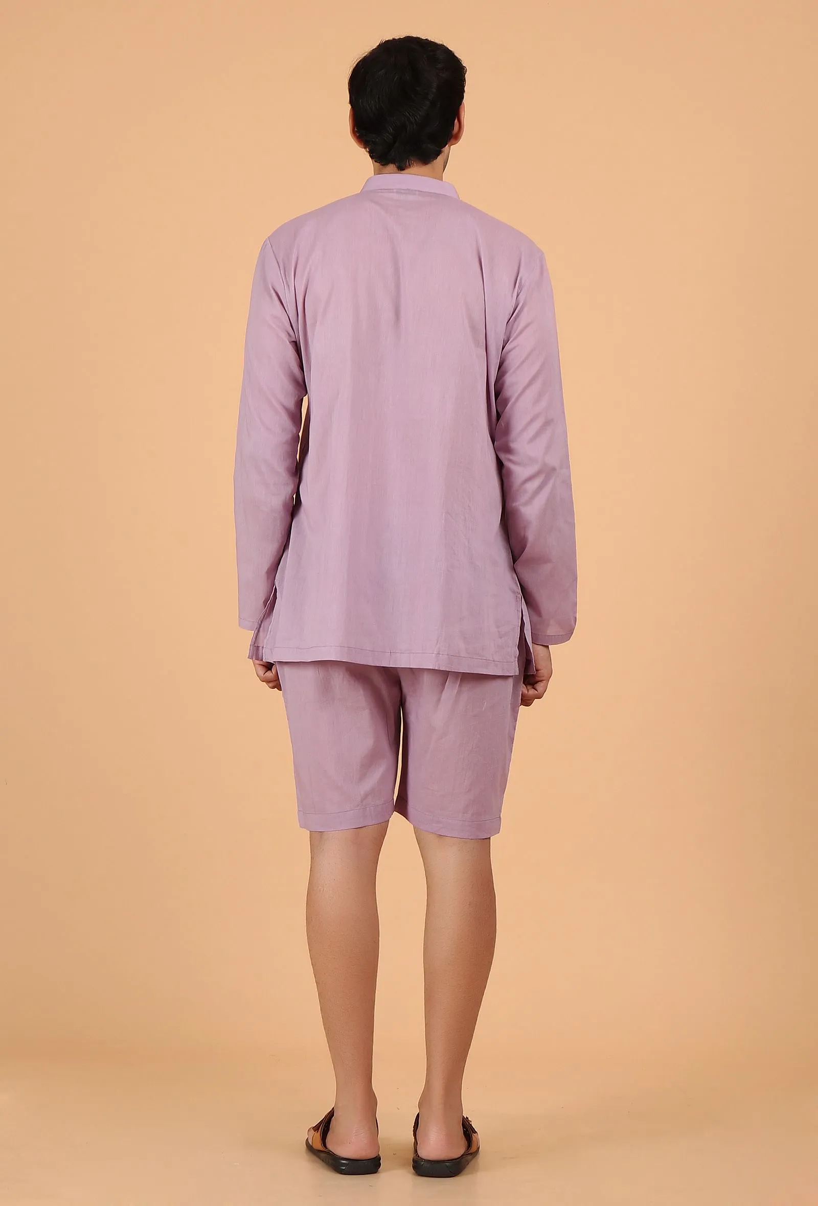 Mauve Cotton Mulmul Short Kurta & Capri Pant