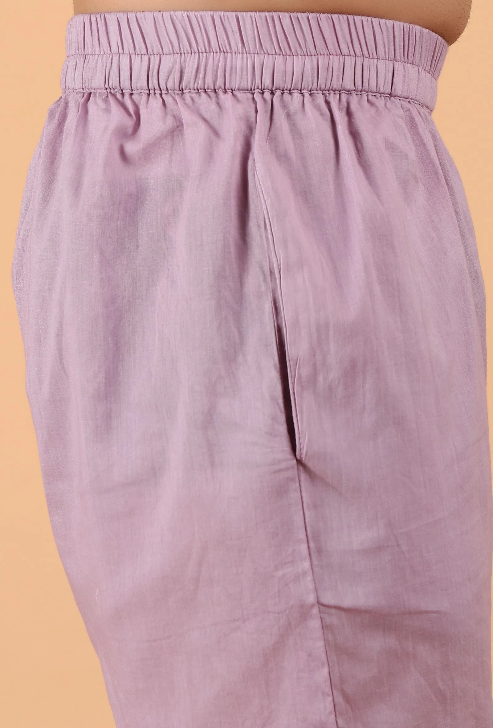 Mauve Cotton Mulmul Short Kurta & Capri Pant