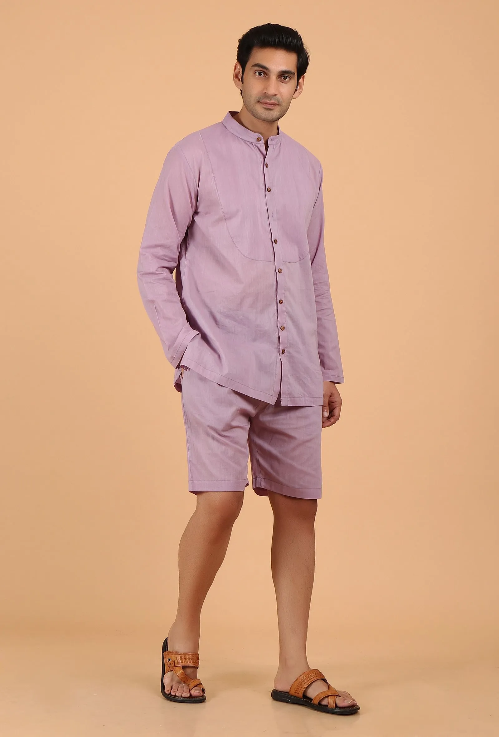 Mauve Cotton Mulmul Short Kurta & Capri Pant