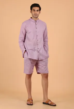 Mauve Cotton Mulmul Short Kurta & Capri Pant