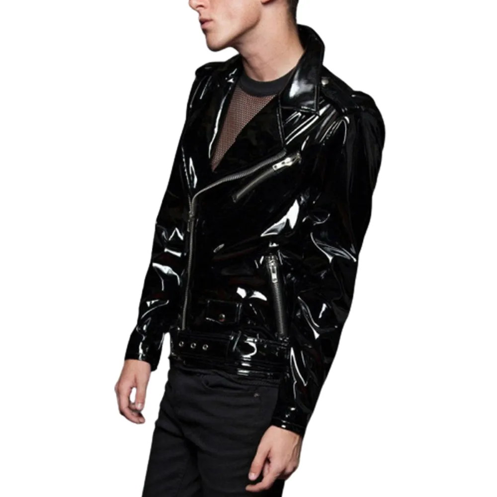 Men Goth Biker Vinyl Jacket