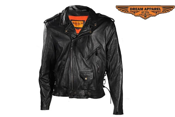 Men's Black Motorcycle Leather Jacket With Eagle