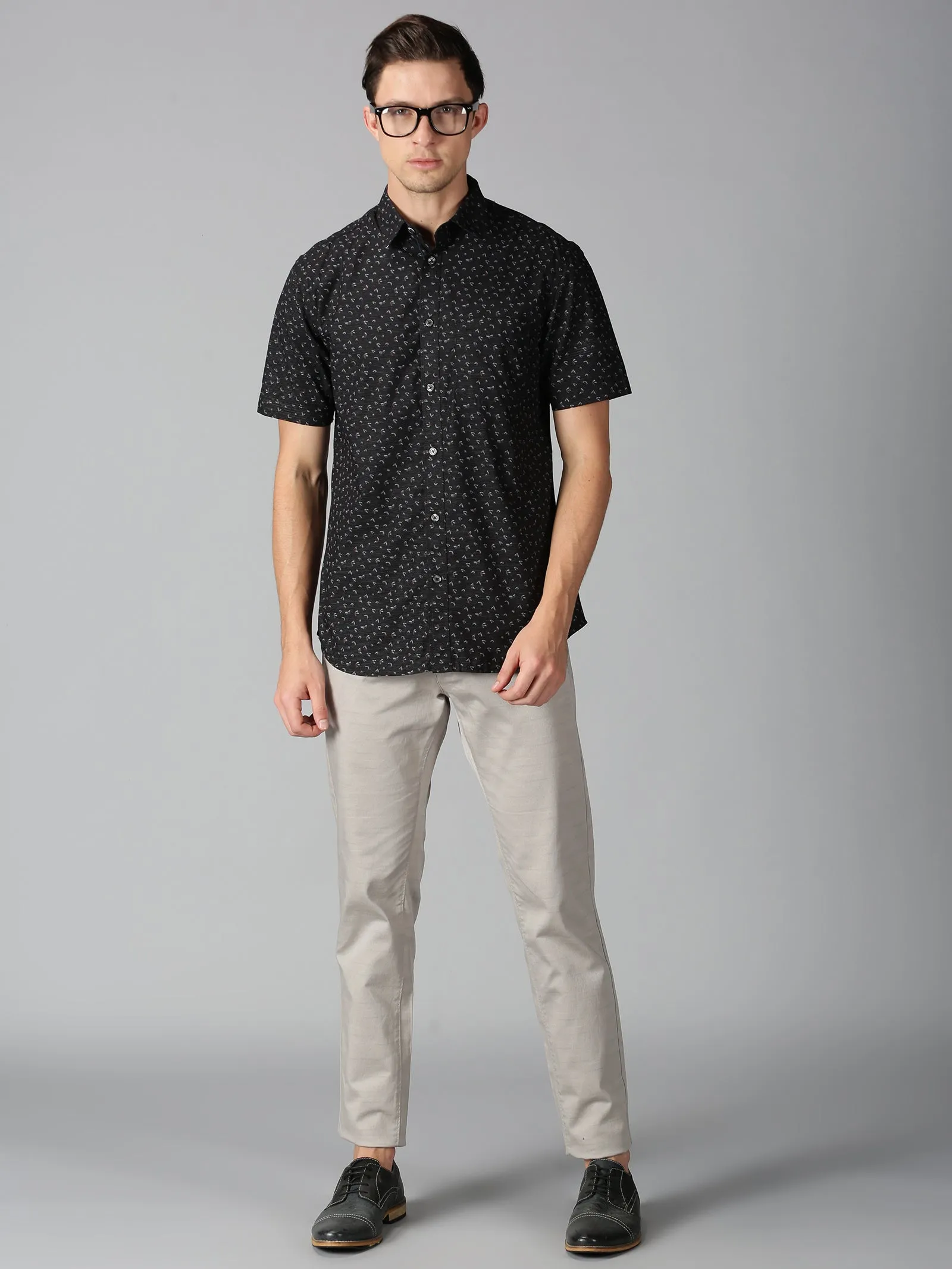 MEN'S BLACK PRINT SLIM FIT SHIRT