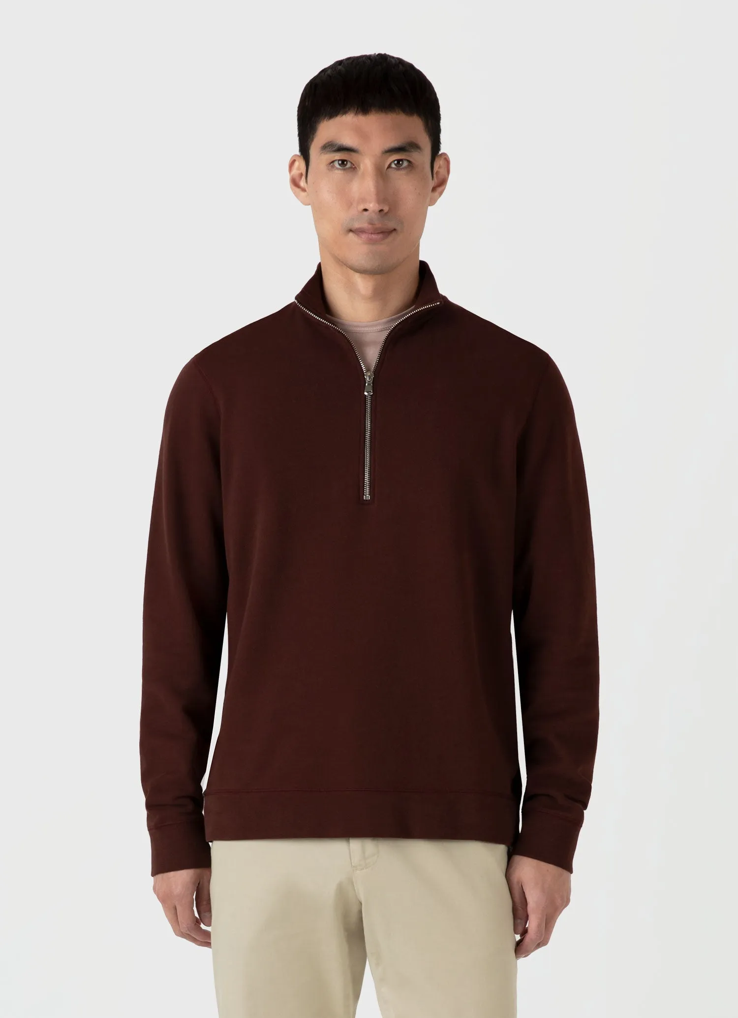 Men's Half Zip Loopback Sweatshirt in Raisin