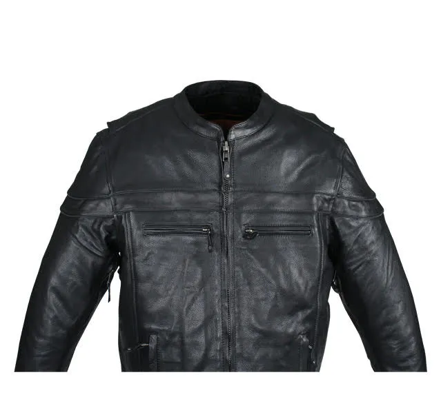 Mens Leather Motorcycle Racer Jacket Premium Cowhide Leather Zipper Front Zipout Lining