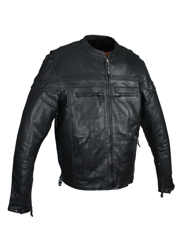 Mens Leather Motorcycle Racer Jacket Premium Cowhide Leather Zipper Front Zipout Lining