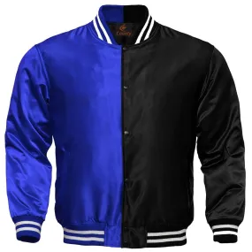 Mens Letterman Jacket Royal Blue Black Satin Jacket Team Varsity Jackets