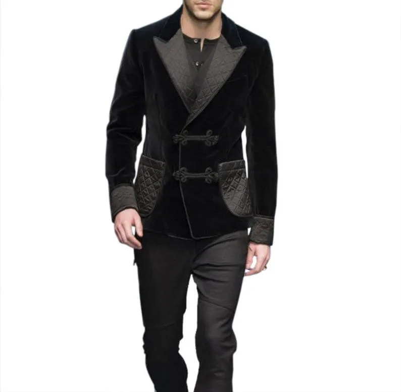 Mens Quilted Jackets Black Velvet Elegant Hosting Evening Party Wear Coat