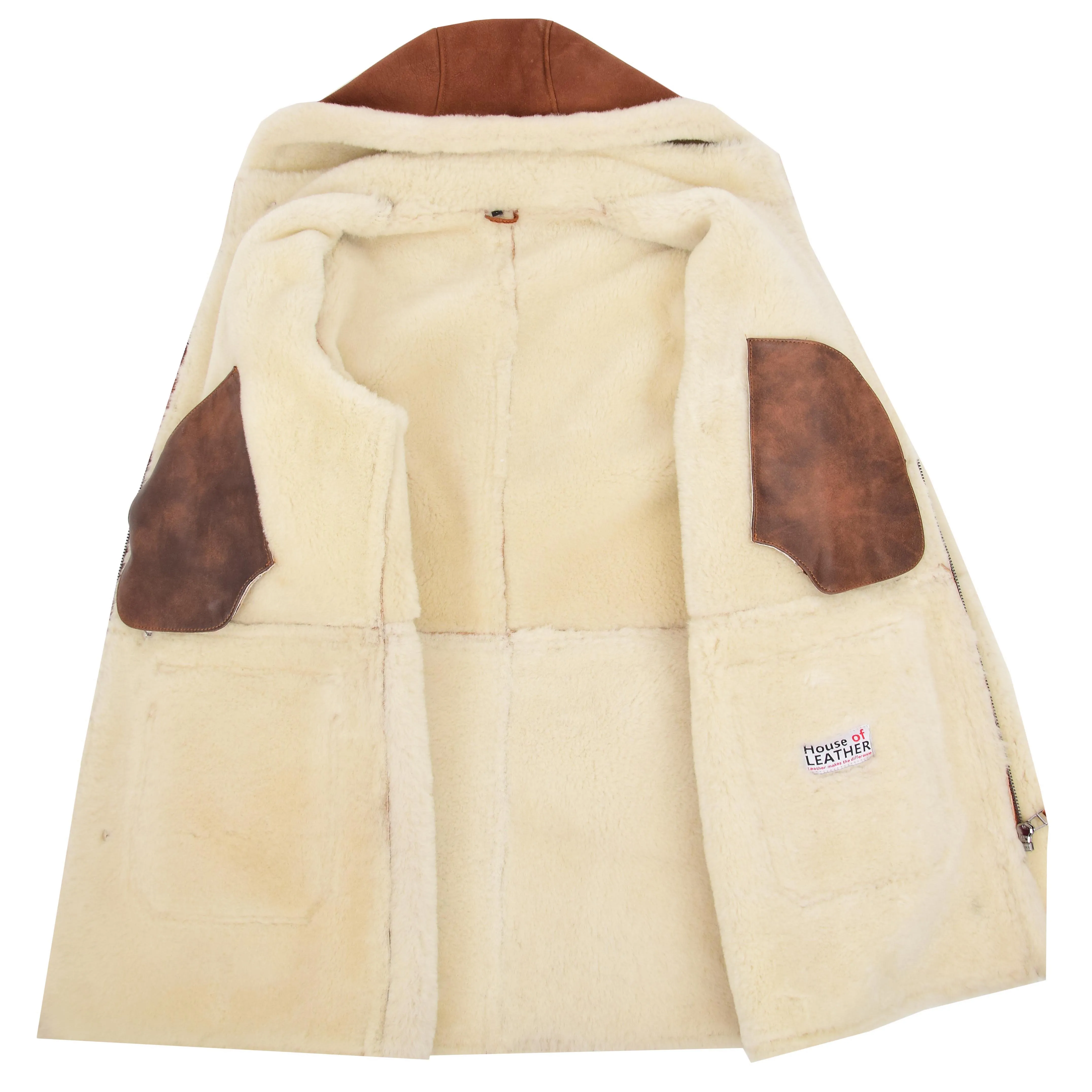 Mens Real Sheepskin Duffle Hooded Coat Vincent Whiskey