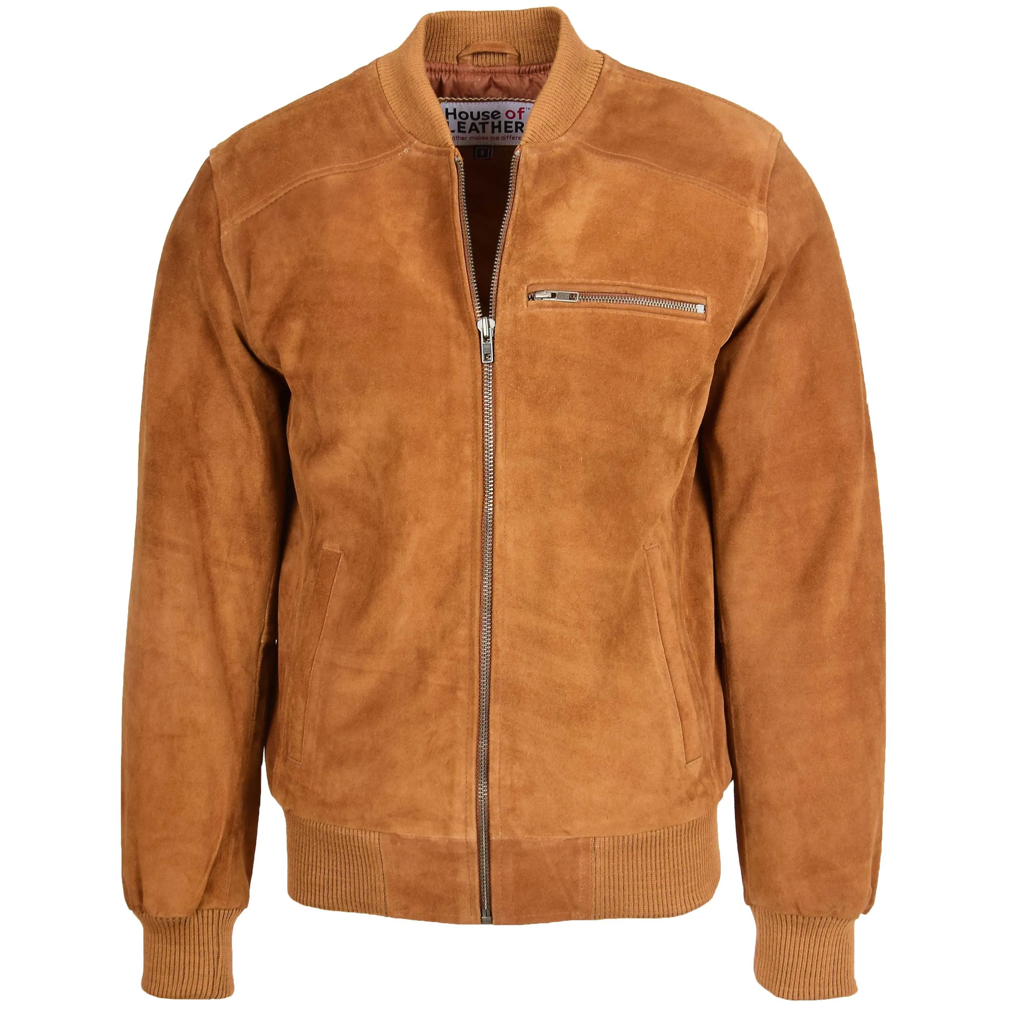 Mens Suede Bomber Varsity Jacket Reg Tan