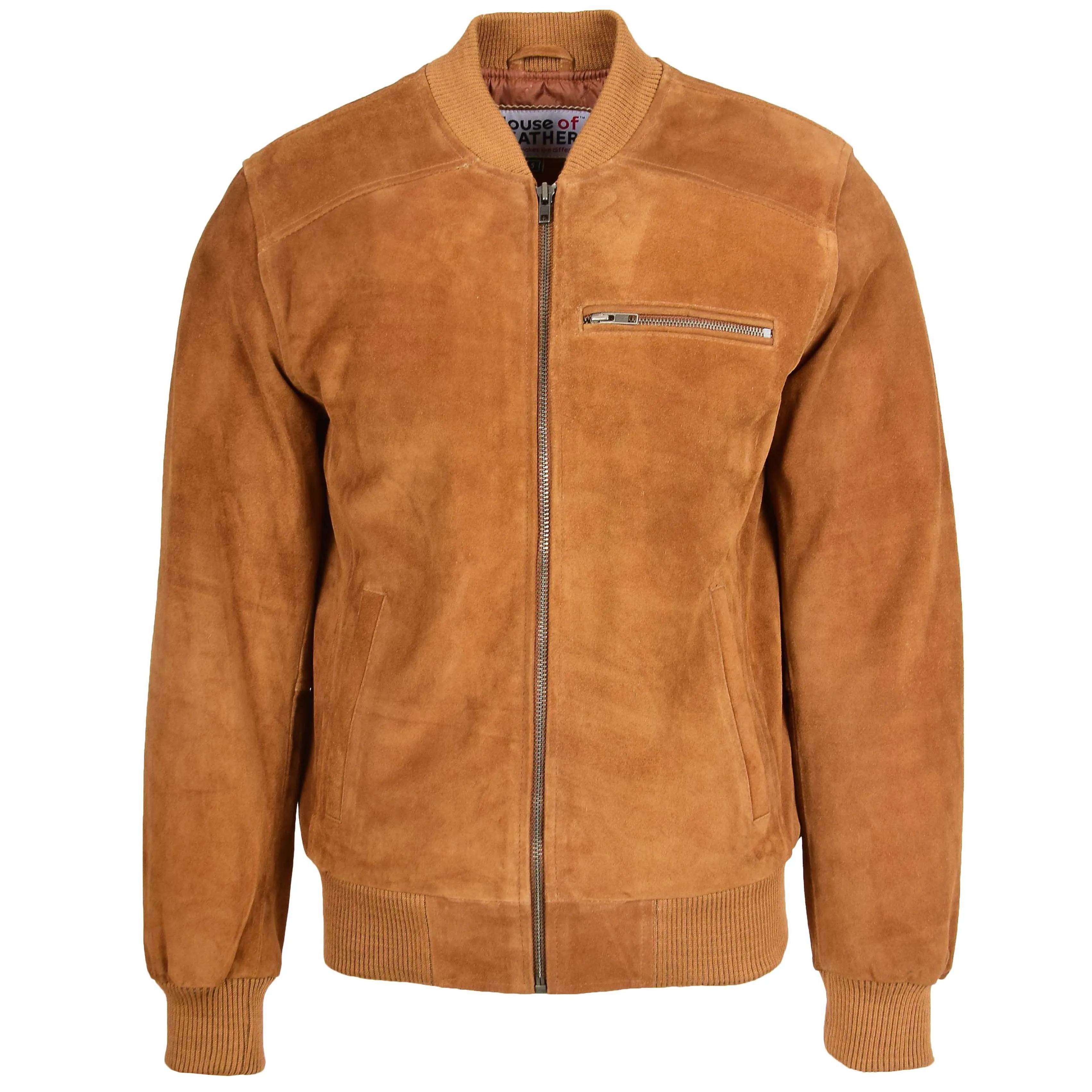 Mens Suede Bomber Varsity Jacket Reg Tan