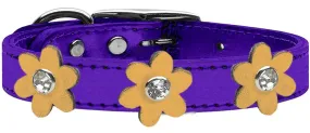 Metallic Flower Leather Collar Metallic Purple With Gold Flowers Size 14