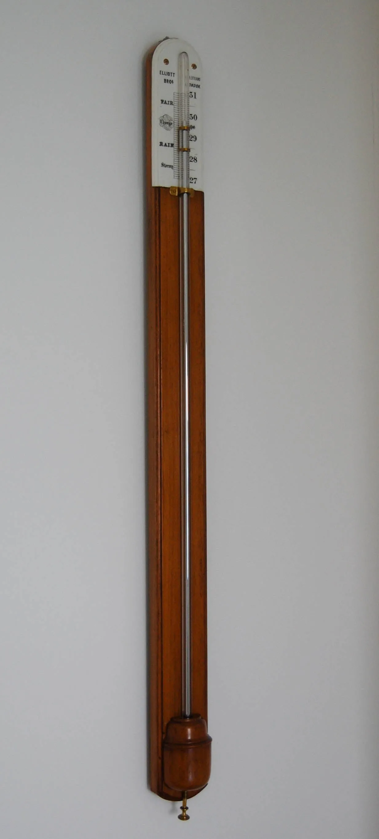 Mid Victorian Golden Oak Stick Barometer by Elliott Brothers London