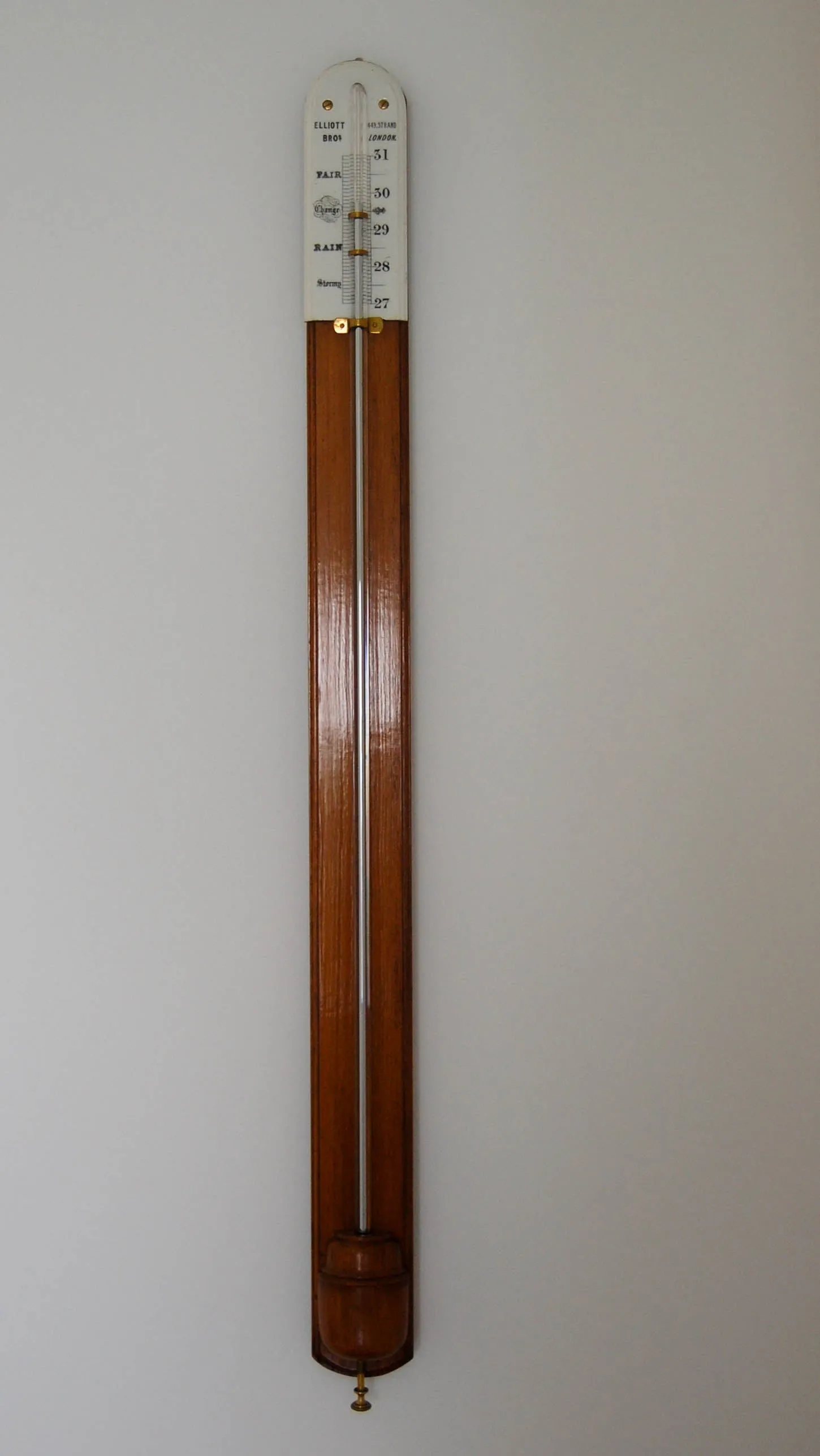 Mid Victorian Golden Oak Stick Barometer by Elliott Brothers London