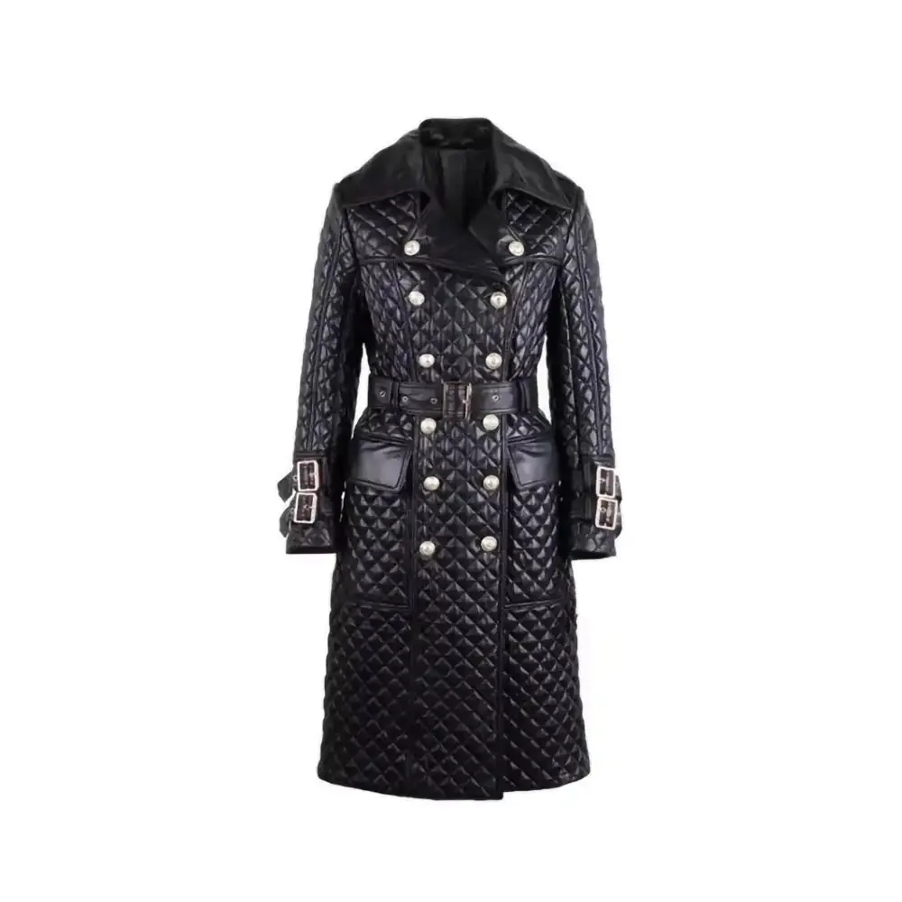 Military Double Breasted Black Womens Trench Coat