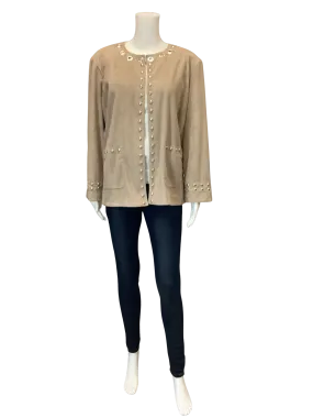 Ming Wang Womans Jacket Open Front Rivets Tan Size: XL