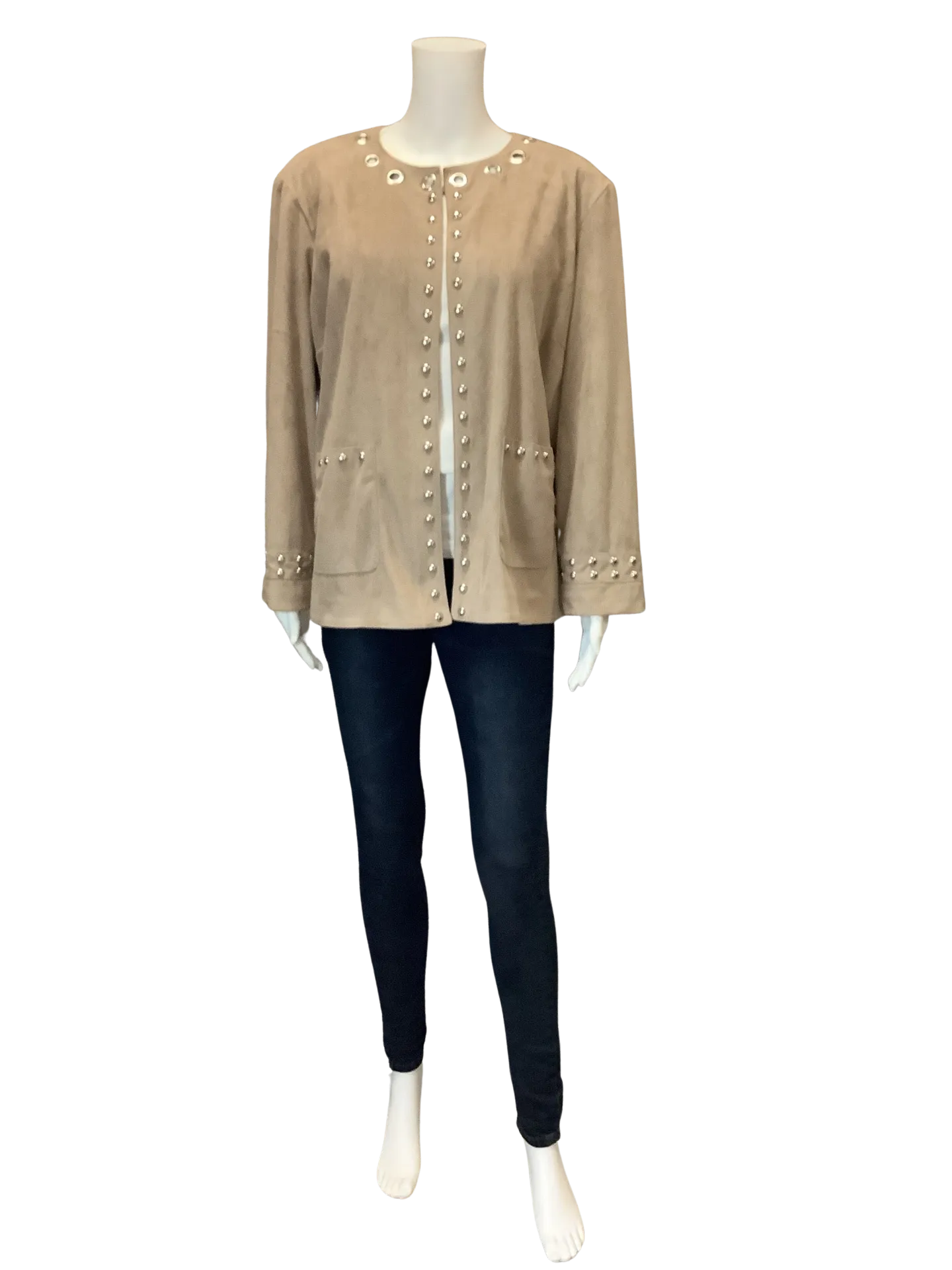 Ming Wang Womans Jacket Open Front Rivets Tan Size: XL