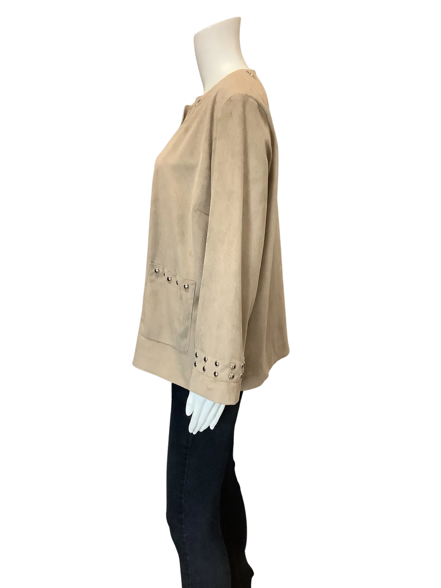 Ming Wang Womans Jacket Open Front Rivets Tan Size: XL