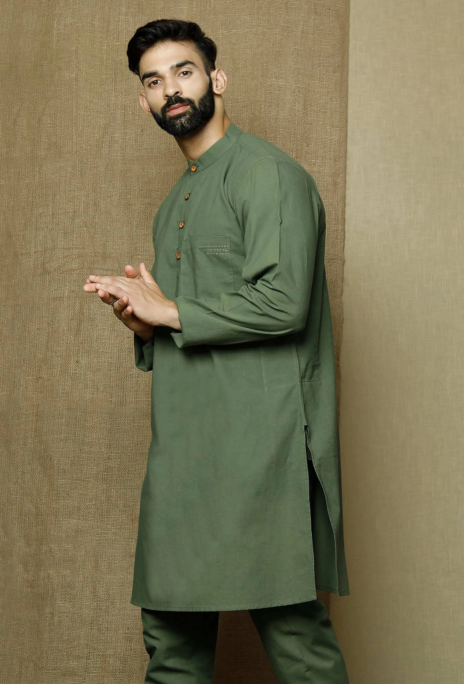 Moss Green Cotton Cambric Kurta