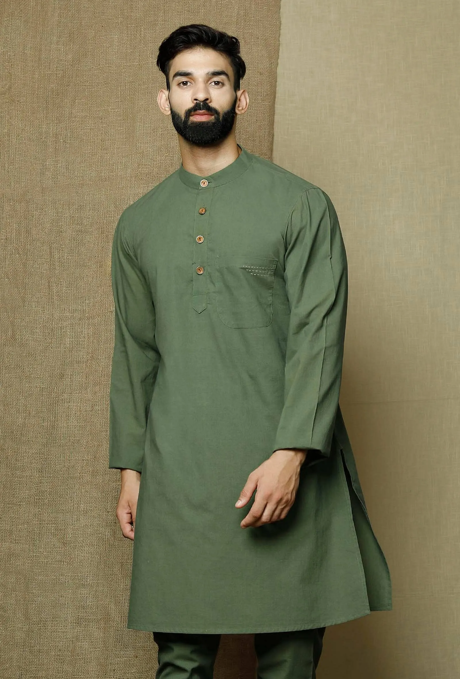 Moss Green Cotton Cambric Kurta