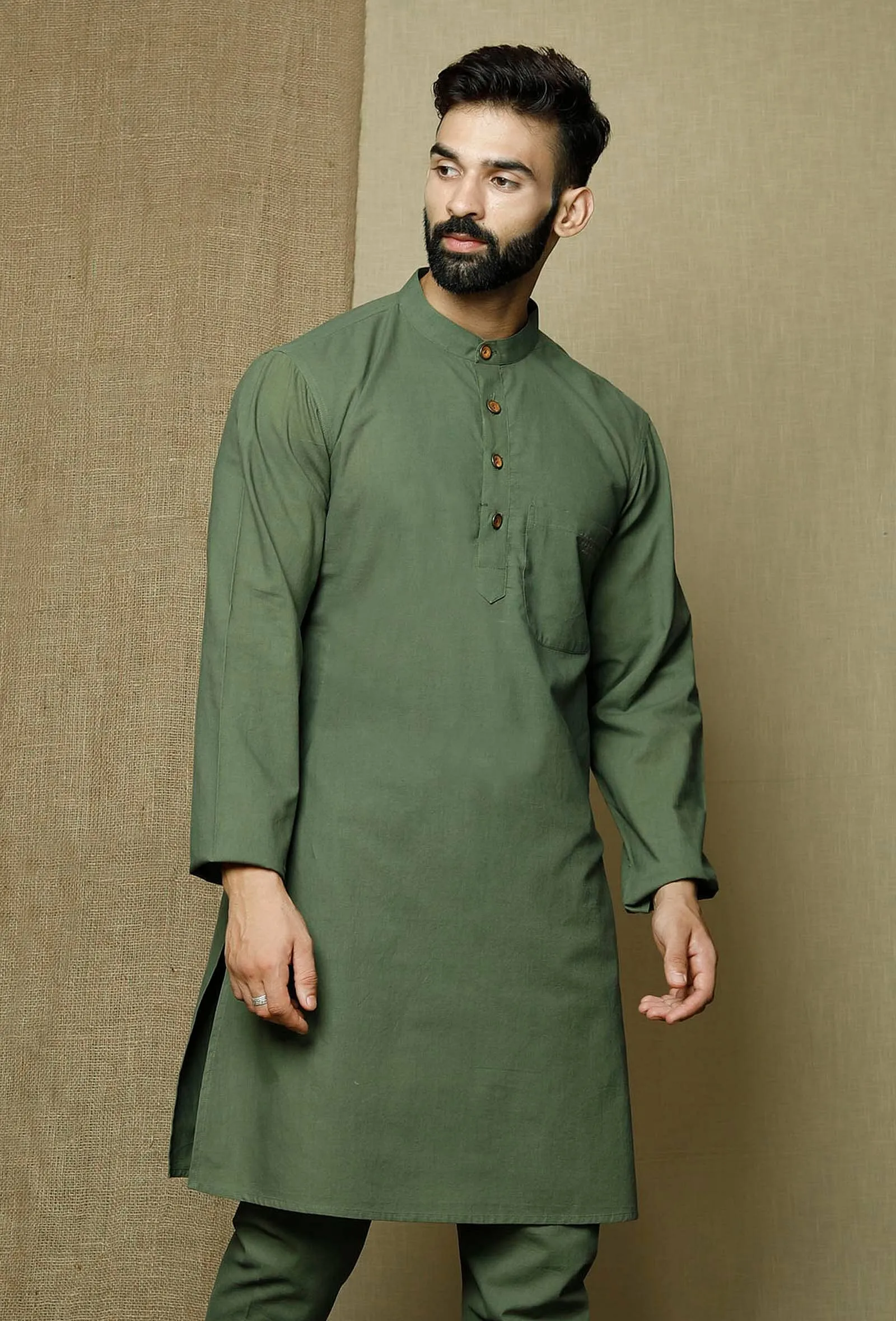 Moss Green Cotton Cambric Kurta