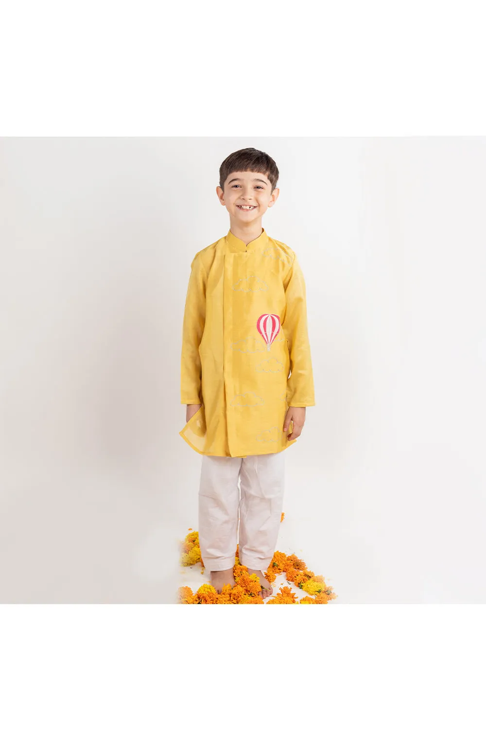 Mustard Yellow Chanderi Kurta And Pyjama Set