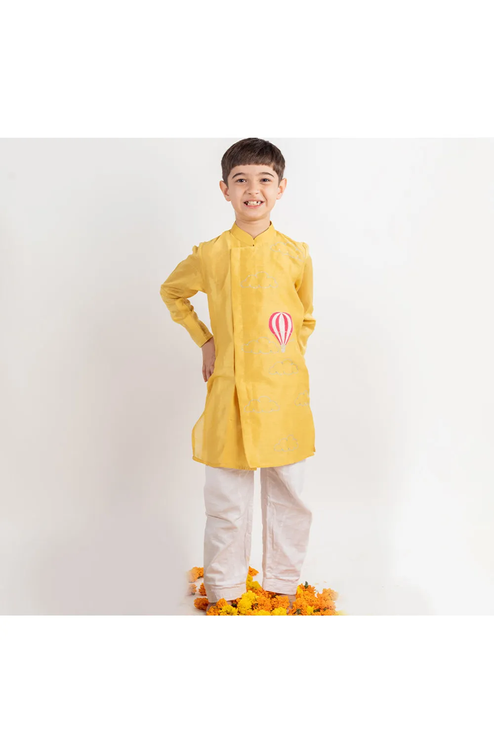 Mustard Yellow Chanderi Kurta And Pyjama Set