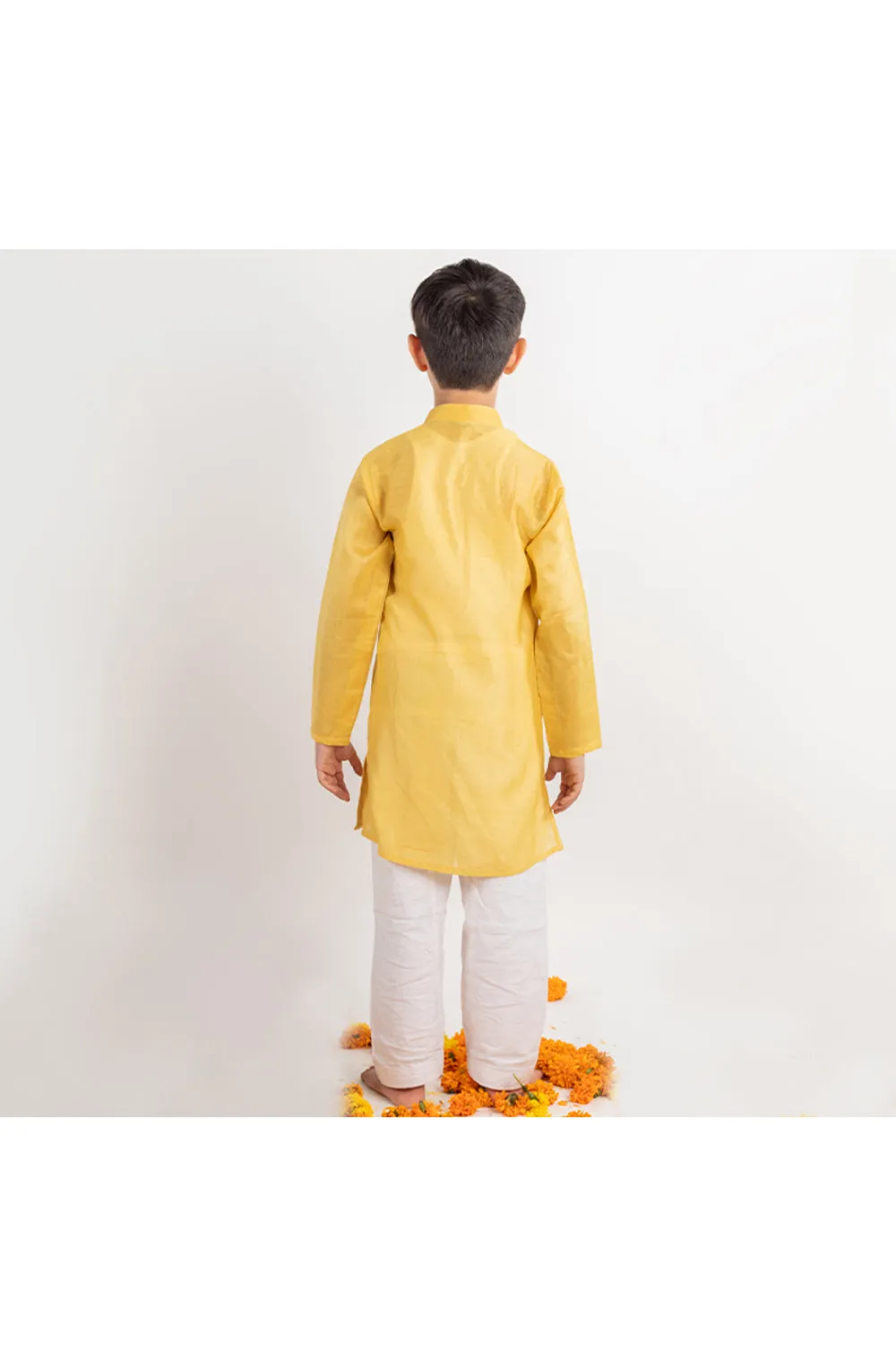 Mustard Yellow Chanderi Kurta And Pyjama Set