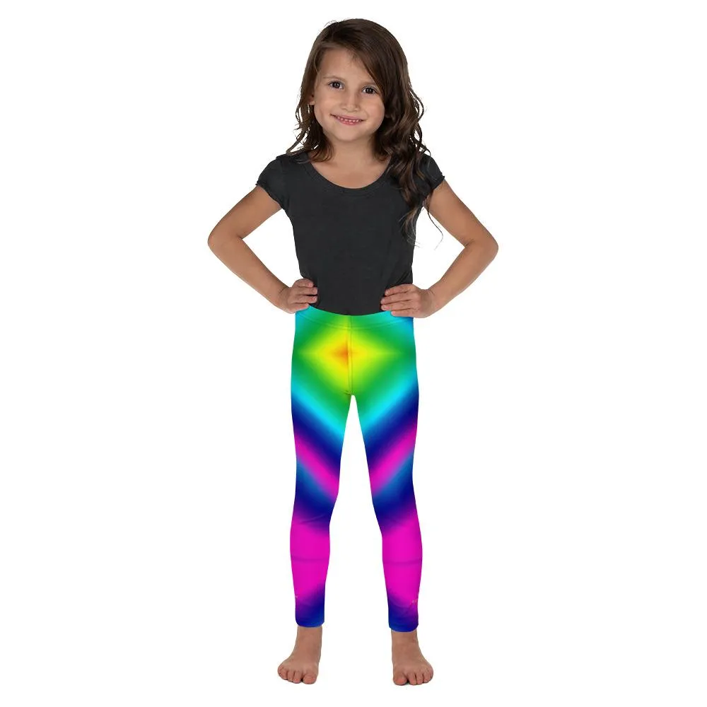 Neon Rainbow Kid's Tights, Colourful Fun Rainbow Ombre Print Kid's Leggings Running Tights - Made in USA/ EU