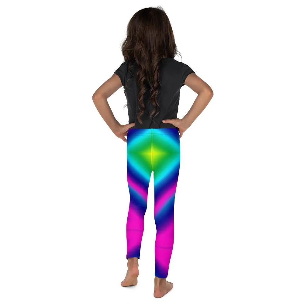 Neon Rainbow Kid's Tights, Colourful Fun Rainbow Ombre Print Kid's Leggings Running Tights - Made in USA/ EU