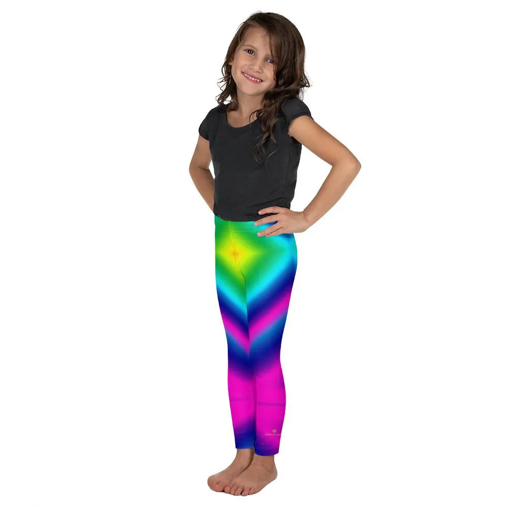 Neon Rainbow Kid's Tights, Colourful Fun Rainbow Ombre Print Kid's Leggings Running Tights - Made in USA/ EU