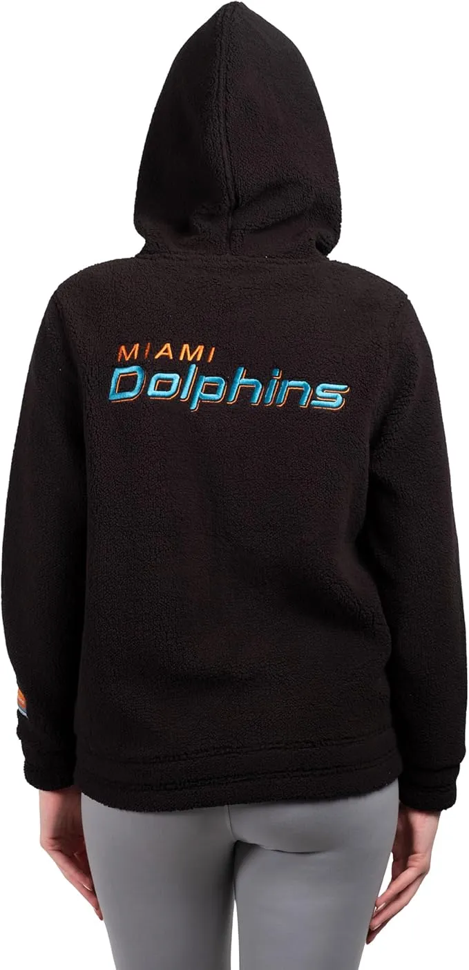 NFL Official Women's Full Zip Super Soft Sherpa Hoodie Sweatshirt Jacket - Warm Fleece Blend|Miami Dolphins