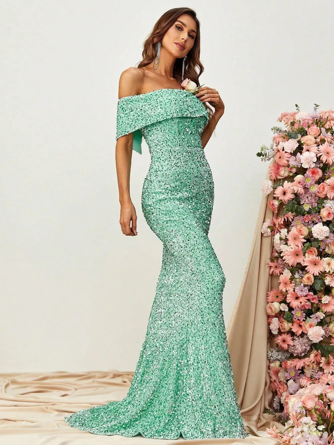 Off Shoulder Sequin Mermaid Dresses