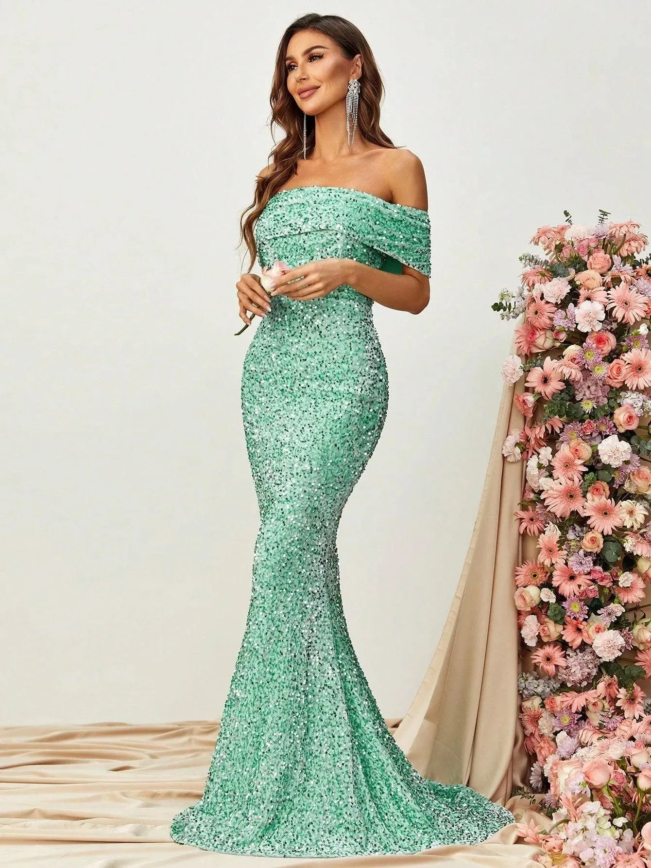 Off Shoulder Sequin Mermaid Dresses