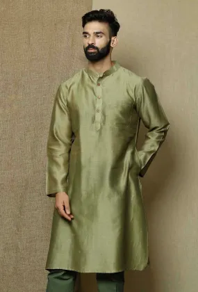 Olive Green Pure Banarasi Silk Chanderi Kurta