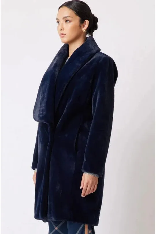 ONCE WAS SERENA FAUX FUR COAT - NAVY